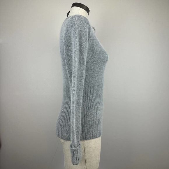 Vtg Gray Angora Lambswool Knit Sweater Size Medium Fitted Rhinestone Vintage 90s - Picture 8 of 10